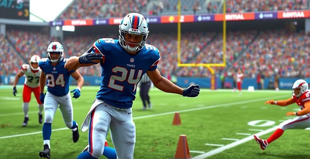 NFL India Elite gameplay showing Indian players in traditional attire celebrating a touchdown